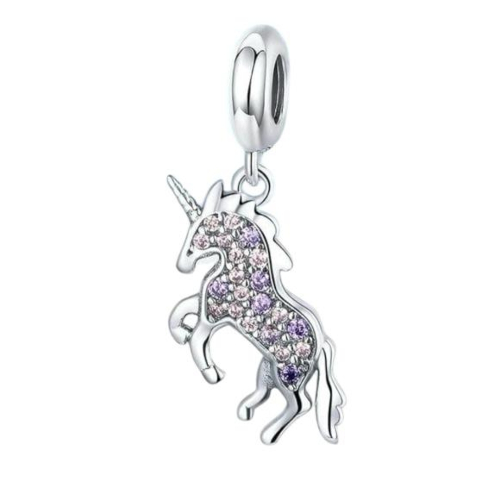 Silver Unicorn Charm with Purple Accents